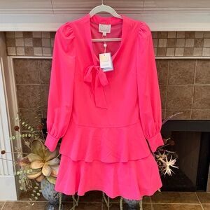Sail to Sable Dress Hibiscus Pink Dress Long Sleeve Ruffle size XS